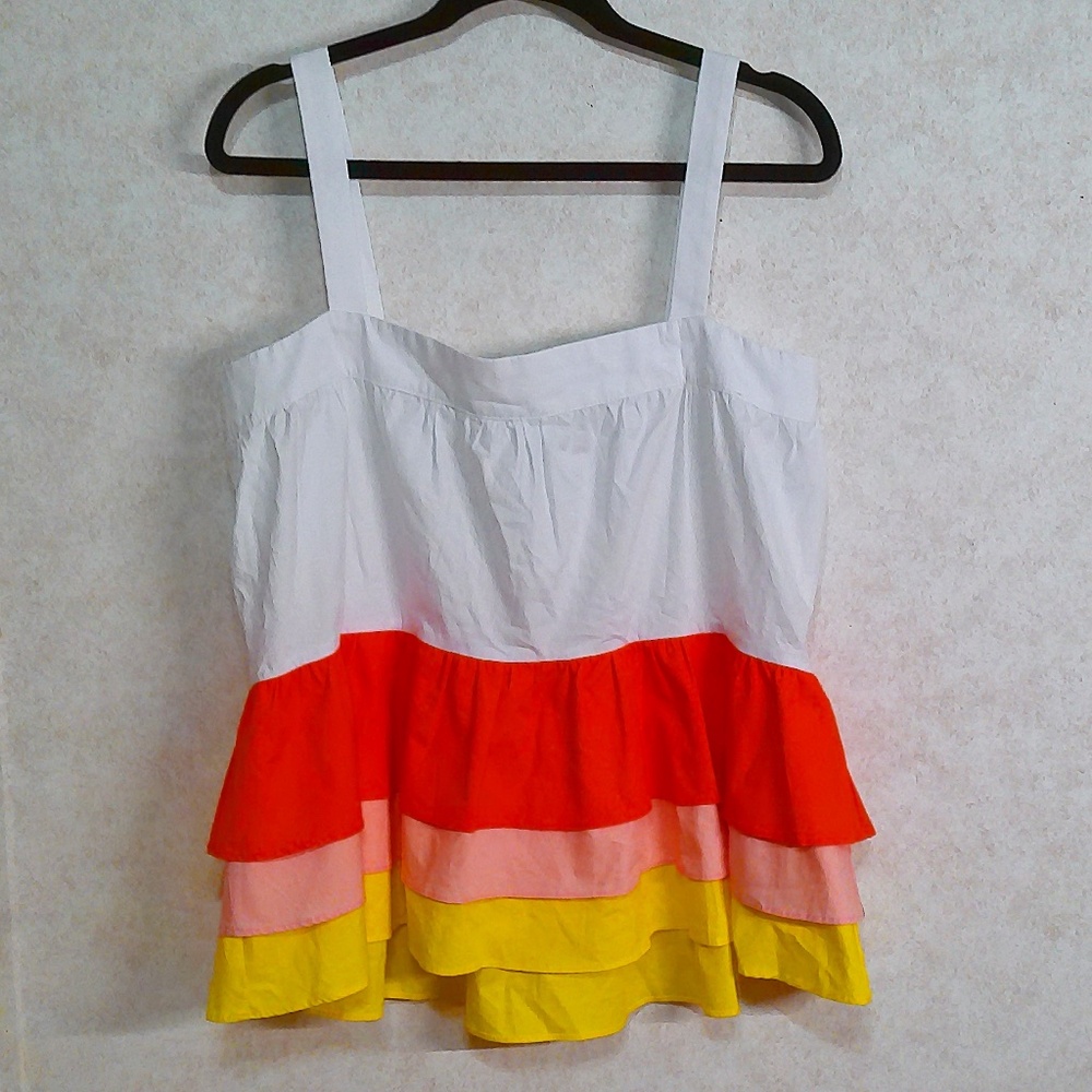 NWT English Factory Multi Color Tank, Ruffles Side Zip 100 % Cotton Size Large